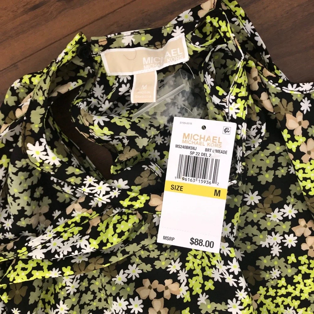 New Michael Kors Blouse Top Cold-Shoulder Handkerchief-Hem Floral